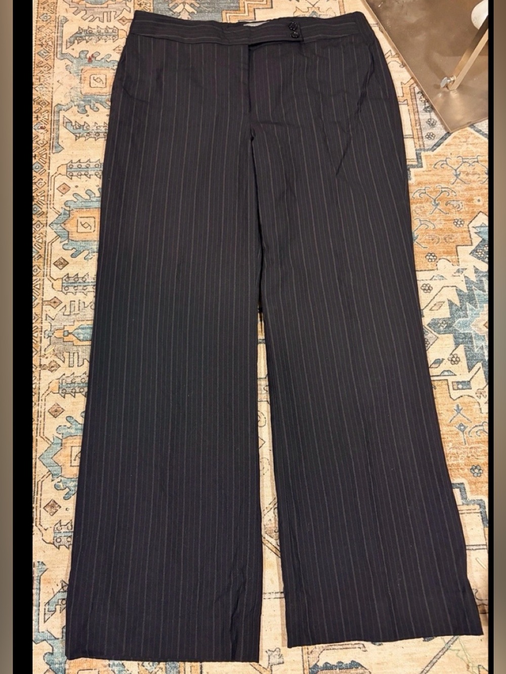 Ann Taylor Black Pinstripe Trousers Audrey Fine Italian Fabric. Size 12